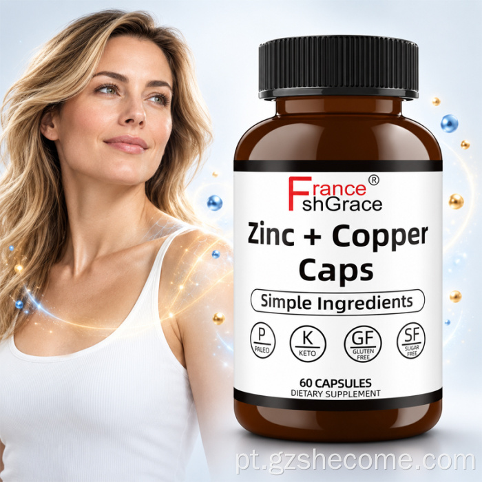 Suplementos Shecome Zinco Cobre apoiam a estrutura do cabelo da pele